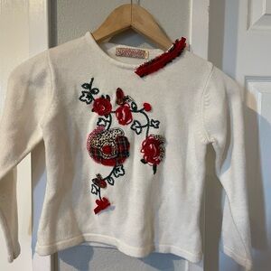 MonnaLisa Italy White and Red Embroidered Kids Sweater Girl’s 7-8